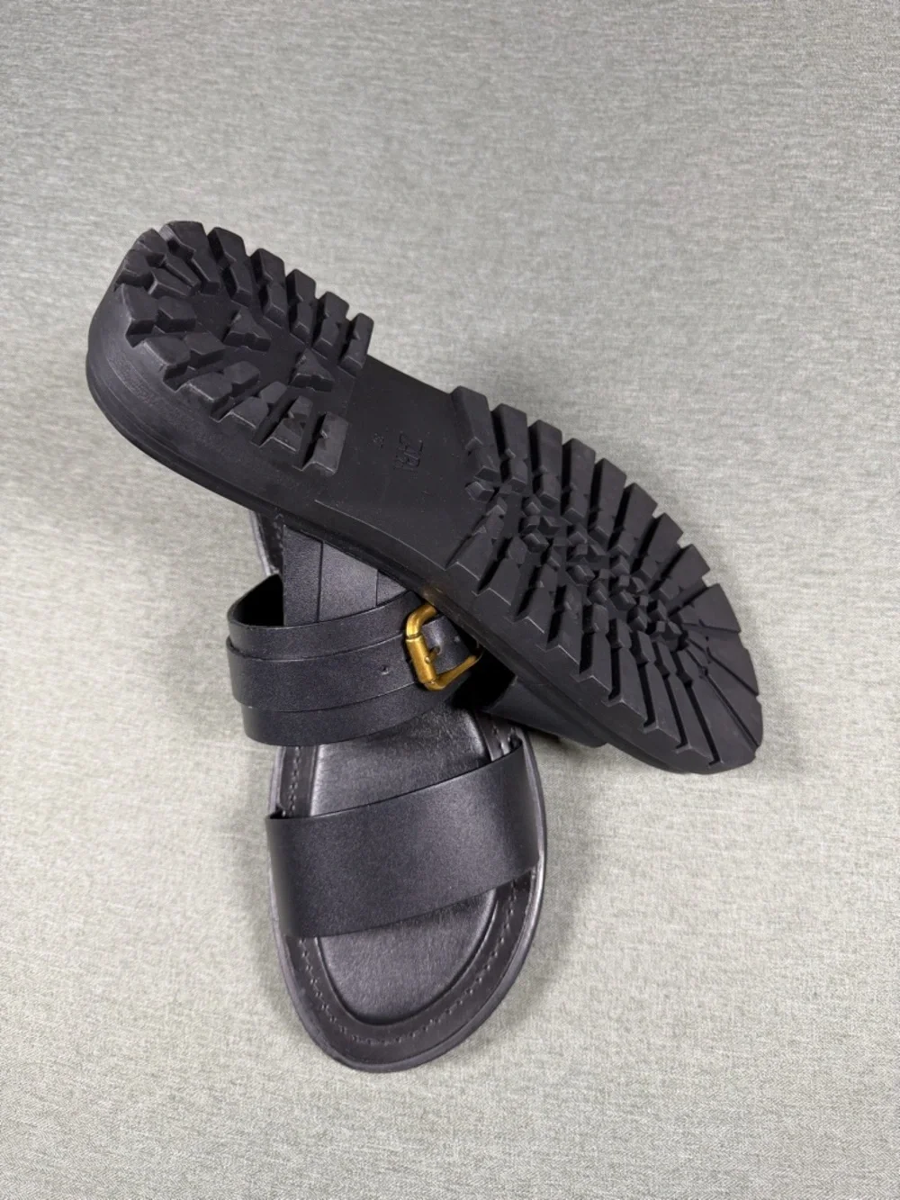 ZARA Black Leather-Look Double Strap Slides with Gold Buckles - Picture 3 of 3
